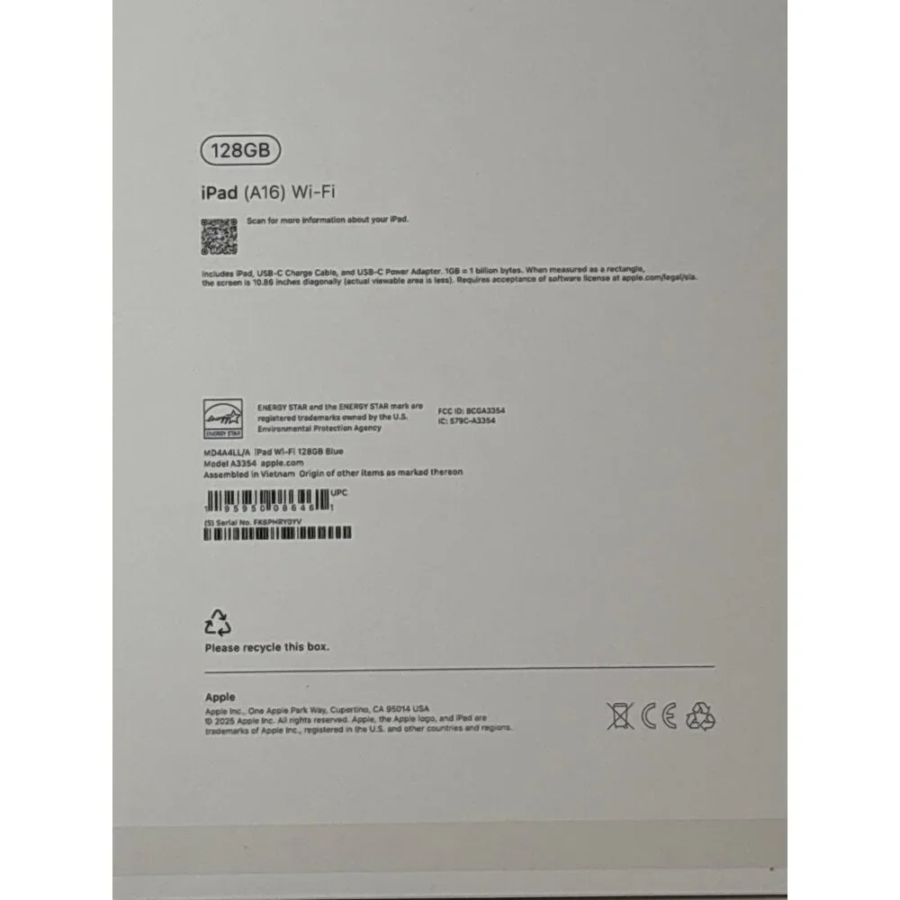 BOX ONLY Apple iPad A16 128GB Blue 2025 10.86